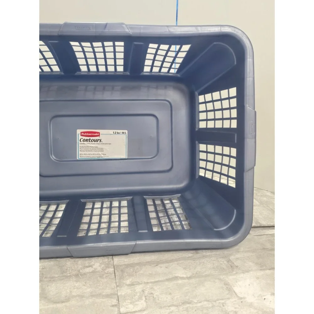 Vintage Rubbermaid 2965 90s Y2K Slate Blue Laundry Basket Rectangular 22